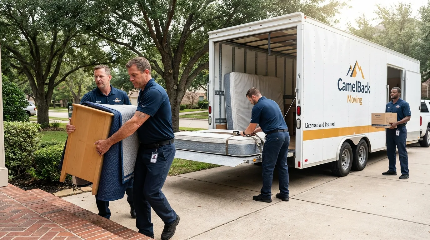 Crew loading residential truck for cross-state move from Sandwich, MA